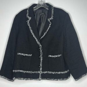 Talbots | Black White Trim Tweed Blazer Jacket Front Pockets